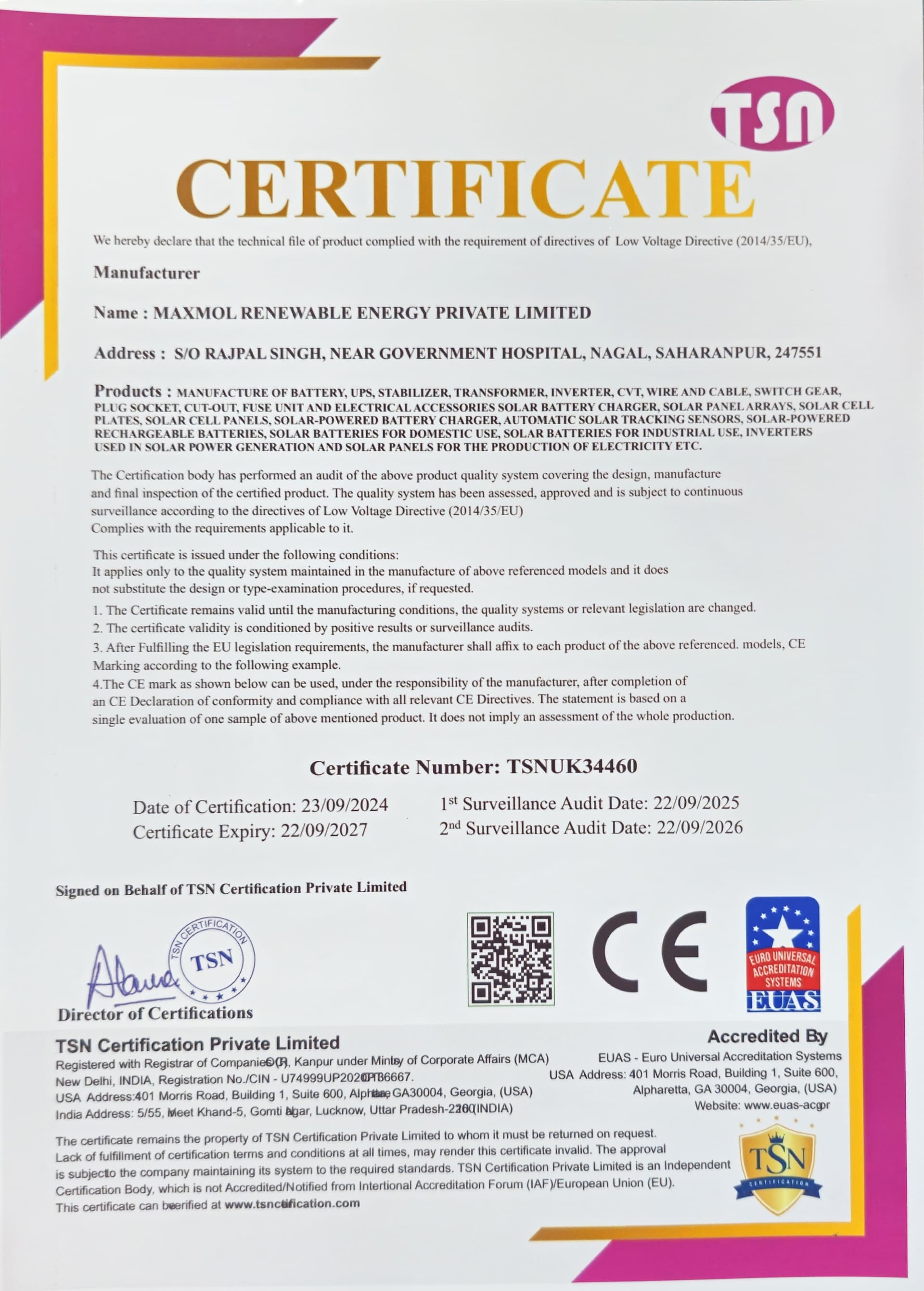 Manufacturing Unit Certificate